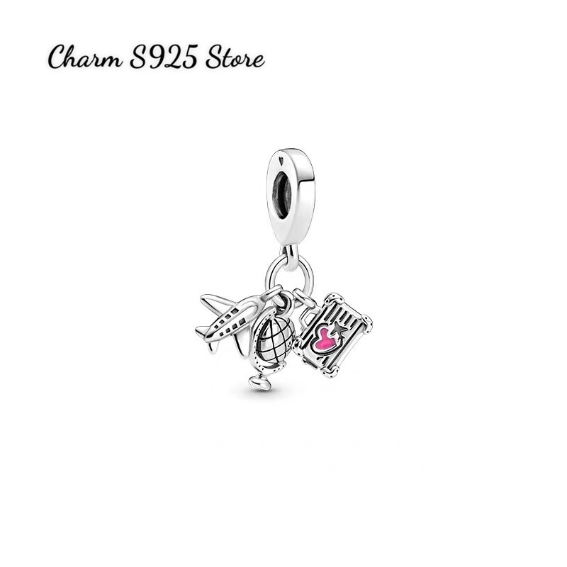 charm pan treo hoạ tiết travelling bạc s925 cao cấp