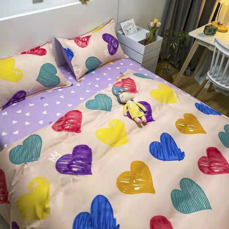 Bộ chăn ga gối cotton poly Lidaco decor phòng ngủ vintage - Tim Sắc Màu (SP001369)