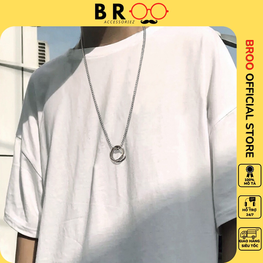 Dây chuyền mặt nhẫn BROO phong cách basic, vòng cổ unisex màu bạc đơn giản cho nam nữ