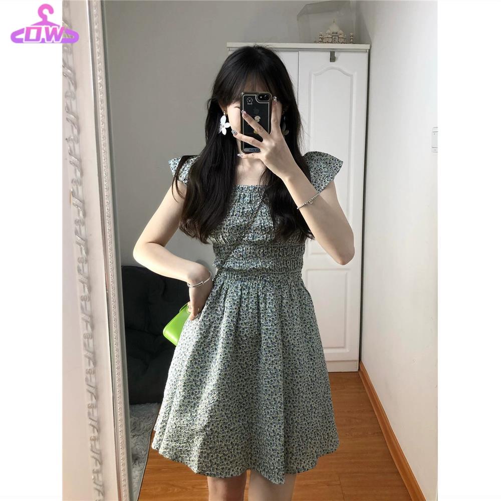 Váy babydoll Đầm Hoa Tay Bay Cao Cấp Phong Cách Pháp Thời Trang Mùa Hè Cho Nữ