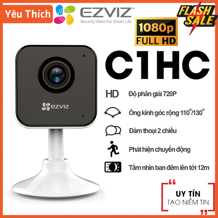 Camera wifi mini EZVIZ C1HC Full HD 1080p đàm thoại 2 chiều, ống kính góc rộng 130 độ, phát hiện chuyển động