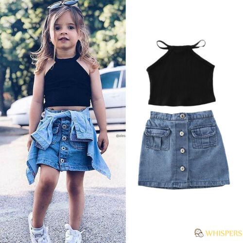 Set Áo Sát Nách+Chân Váy Jeans Cho Bé Gái Từ 1-6 Tuổi