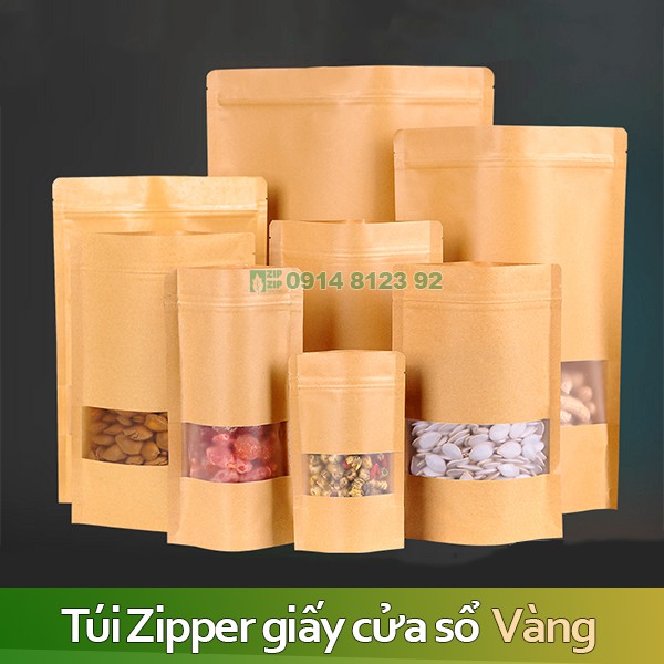 Túi zipper giấy karft cửa sổ Vàng