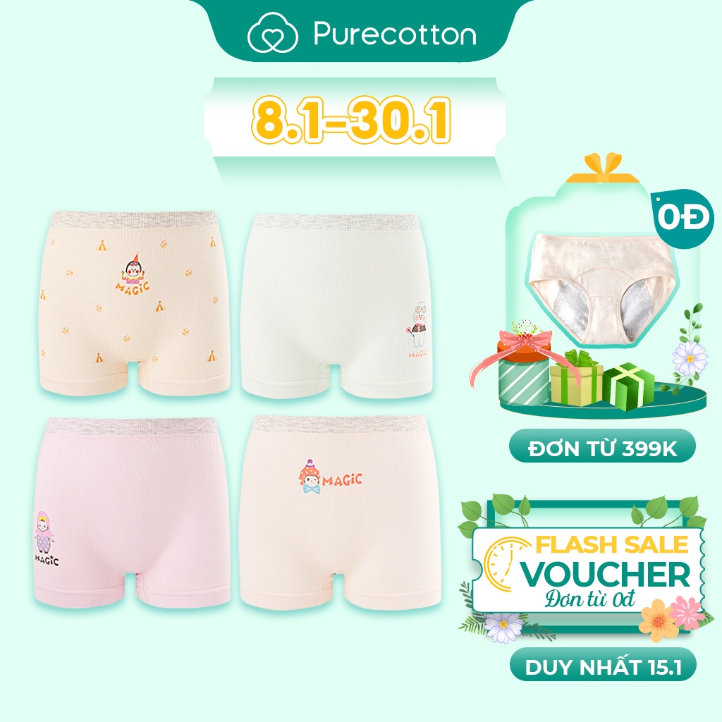 Quần chip bé gái 4 chiếc Purecotton cảm nhiệt thông minh chất liệu tơ tằm cao cấp Magic Baby PC038