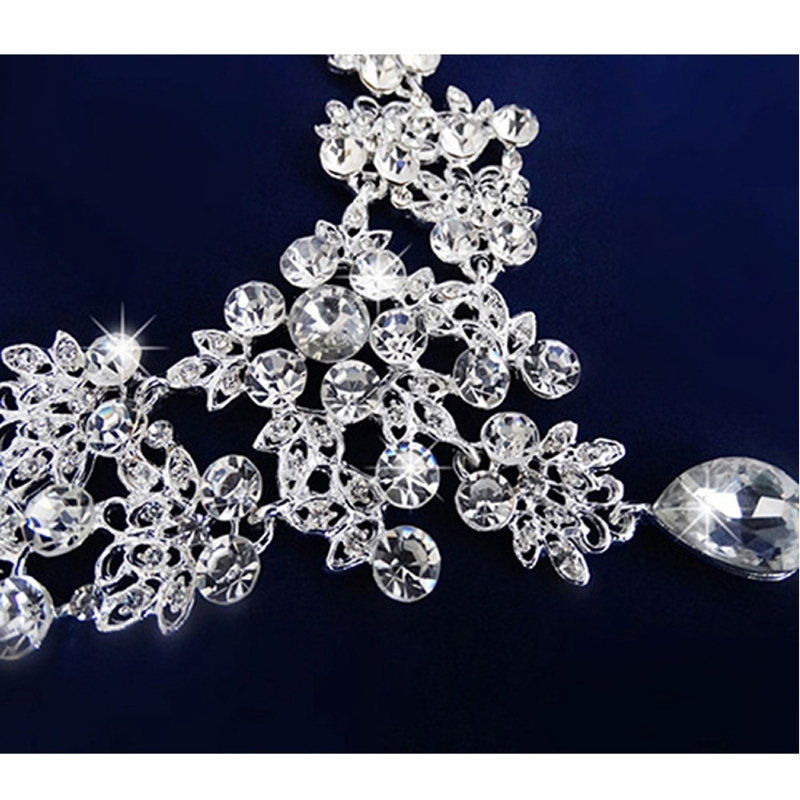 Set bông tai và dây chuyền cô dâu đính đá pha lê lấp lánh sang trọng