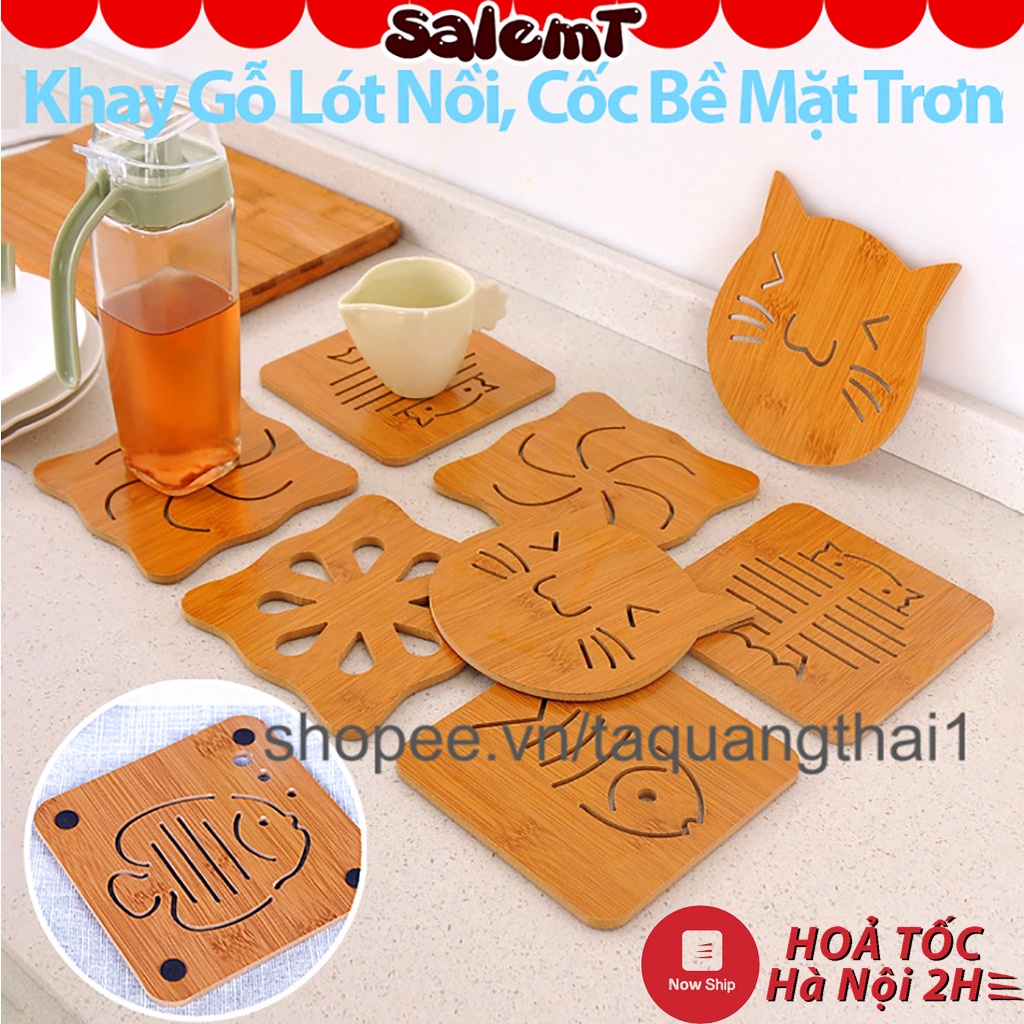 Khay Lót Nồi, Cốc Hoạ Tiết Vân Tre Cách Nhiệt Có Chân Cao Su Chống Trượt Nhiều Hình Ngộ Nghĩnh Size To