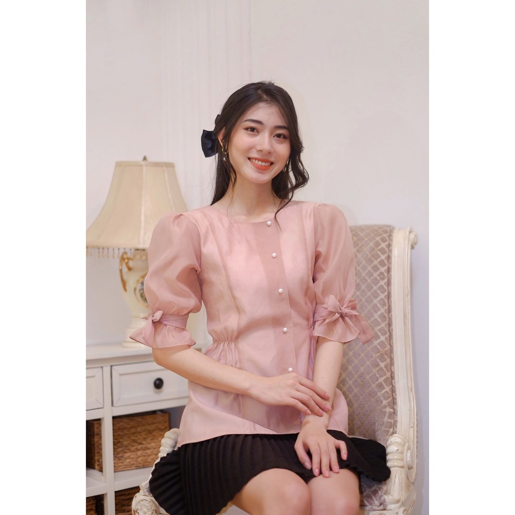 Áo Tơ Nude Tiểu Thư Cúc Ngọc , Sang Trọng Công sở + Đi học + Hẹn Hò (2 Lớp) Không nhăn - [MIA TOP - NUDE]