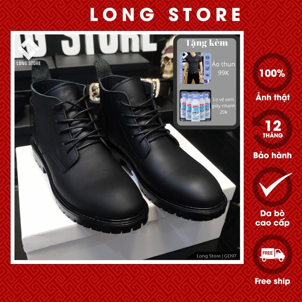 Giày nam cổ cao da bò thật LONGSRORE boot nam cao cấp tăng chiều cao 4cm bảo hành 12 tháng GD97