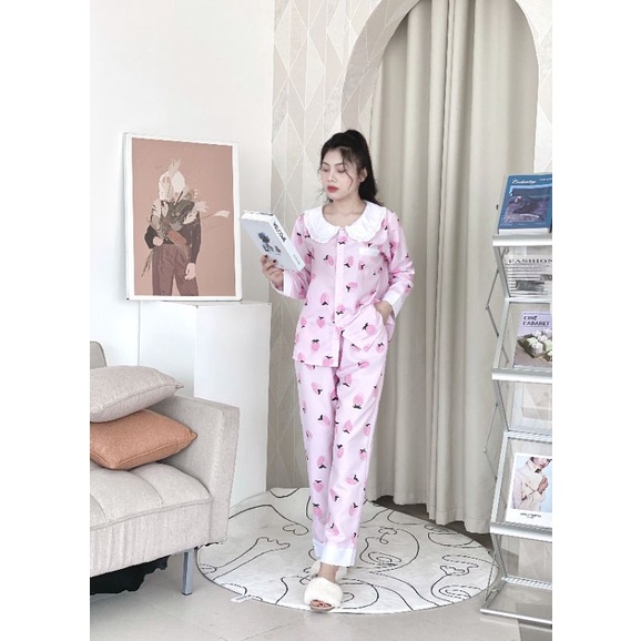 Bộ mặc nhà pijama cổ sen siêu cute