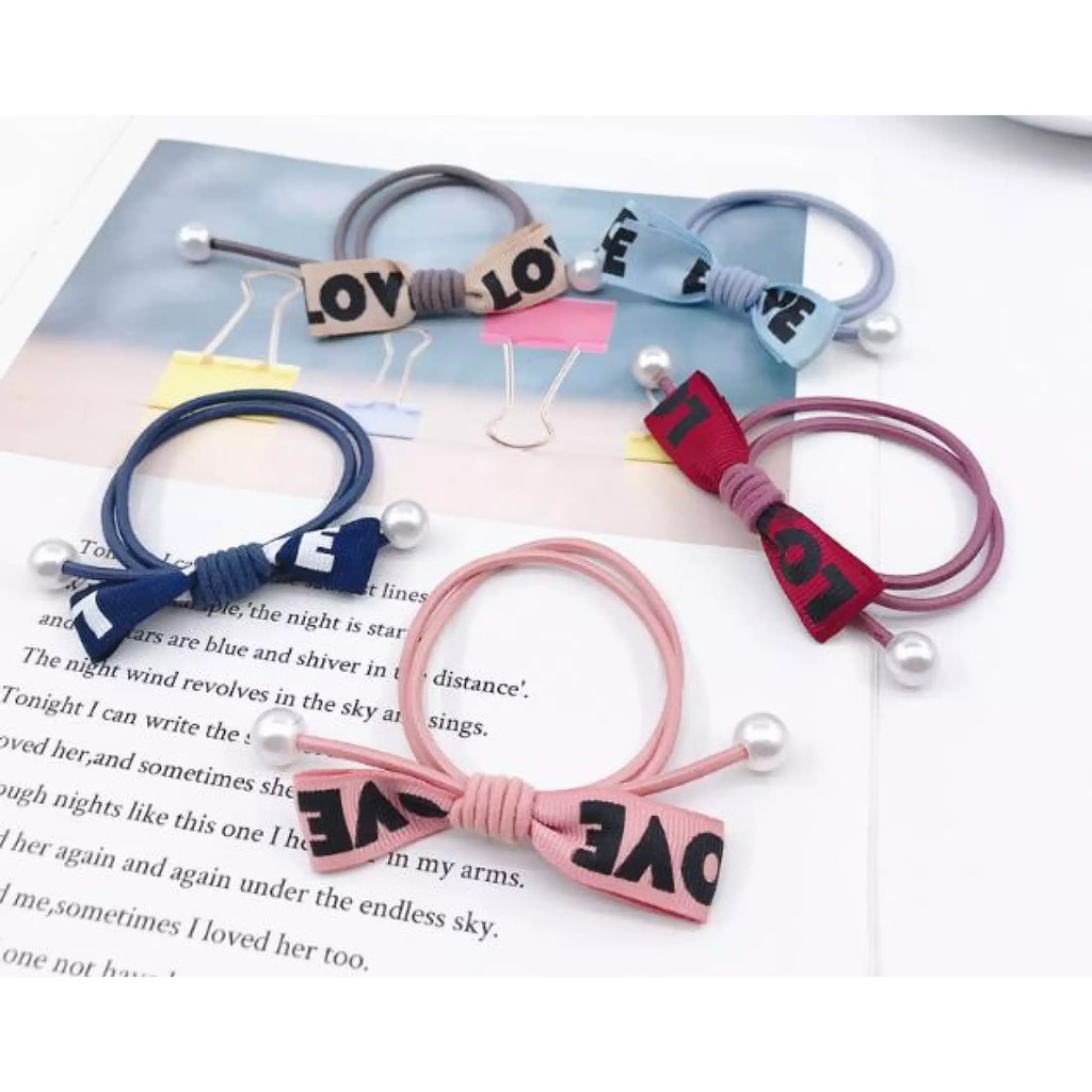 Sỉ 10 buộc tóc ruy băng nơ hình chữ love dây ngắn  27k