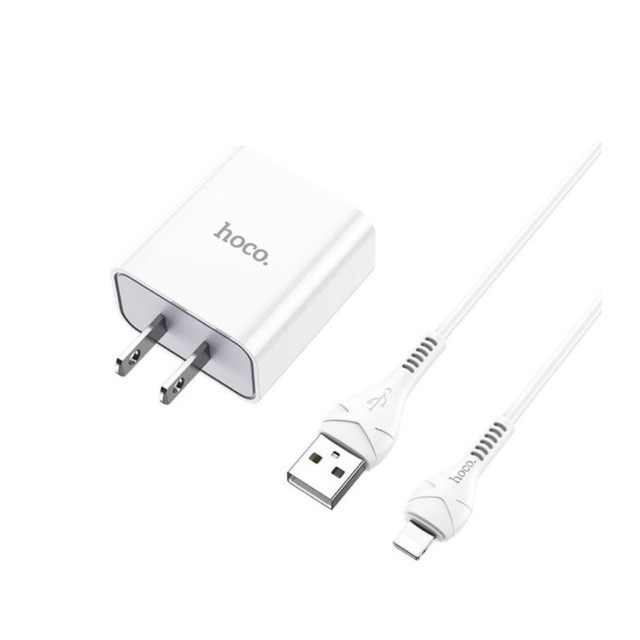 Bộ sạc nhanh Hoco C81 USB Lightning sạc nhanh 2.1A, thích hợp với dòng iPhone/iPad/Airpod..., dây nhựa dẻo, dài 1m