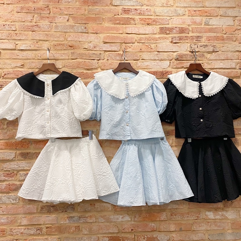 (ẢNH THẬT) SET XỐP ÁO CỔ BÈO KÈM CHÂN VÁY