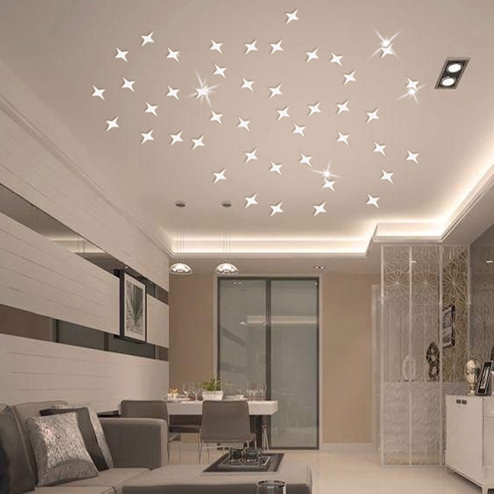 50pcs 3D Mirror Wall Acrylic Sticker Star Shaped DIY Art Mural Home Room Decor