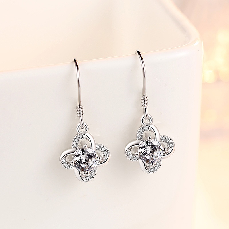 Khuyên Tai Bạc 925 Hình Hoa Lá May Mắn Đơn Giản Cho Nữ-S1