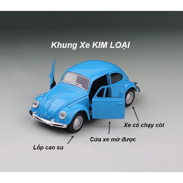 Xe mô hình ô tô Con Bọ Beetle tỷ lệ 1:36 chạy cót, mở được cửa | Xe oto đồ chơi cho bé hoặc làm mô hình trang trí