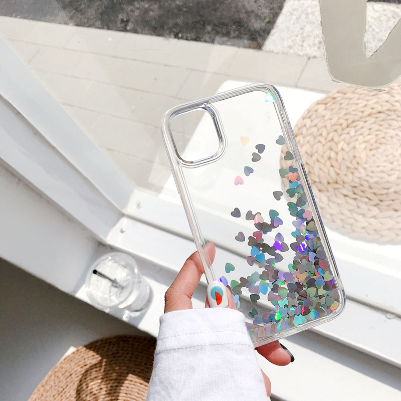 Ốp điện thoại kim tuyến nước hình trái tim thích hợp cho iPhone 12 pro 11 pro max xs max xr x 8 7 6 plus