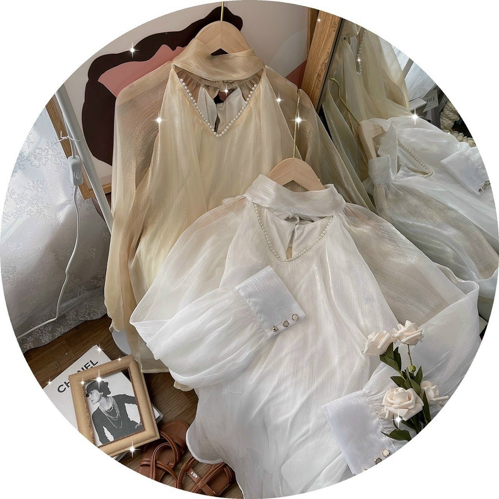 Áo peplum voan tơ tay phồng 2 màu KÈM ẢNH THẬT