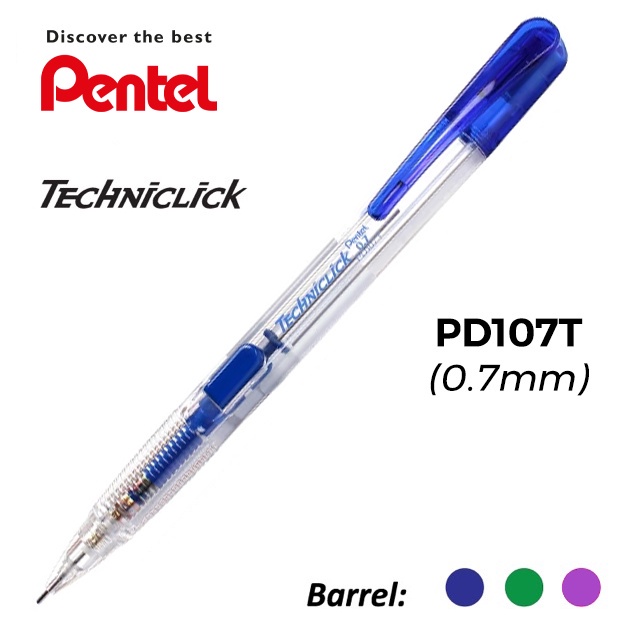 Bút Chì Kim Pentel Bấm Thân Giữa PD105T/ PD107T | Thiết Kế Thân Trong Đẹp Mắt | Nút Bấm Tiện Lợi