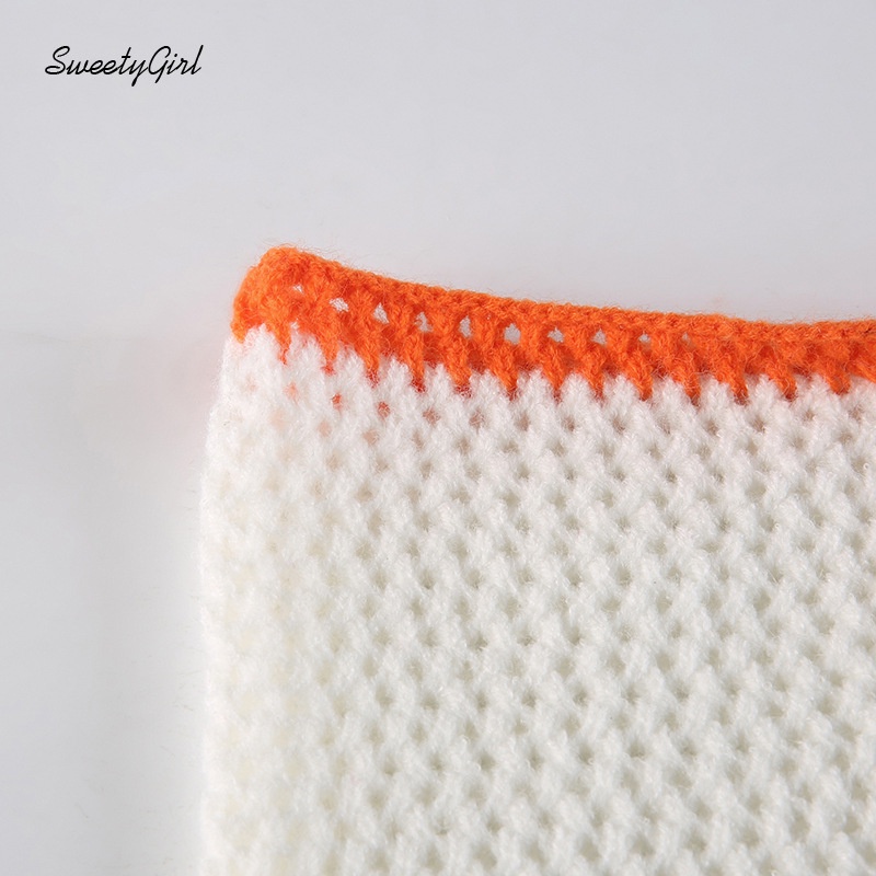 Áo Dệt Kim Hai Dây Dáng Ôm Màu Sắc Tương Phản Quyến Rũ Dành Cho Nữ