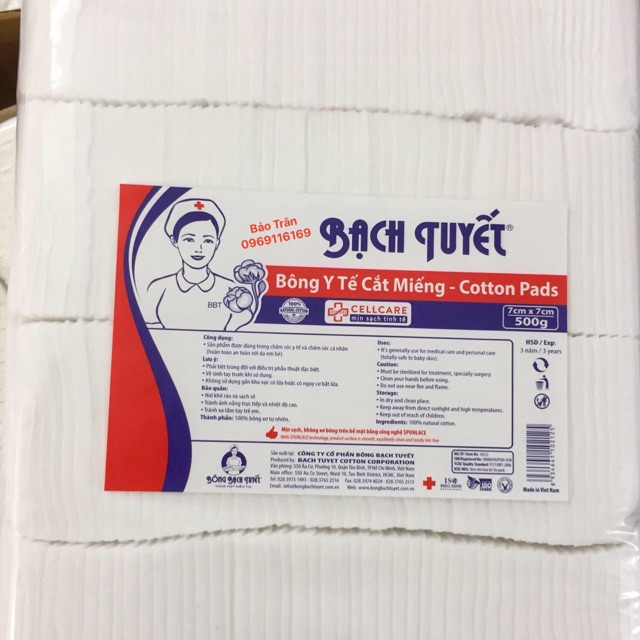 Bông Bạch Tuyết Y tế cắt miếng sẵn 0,5kg size 7x7cm - Bông gòn cắt miếng size 7x7 gói 500gr vệ sinh cho bé