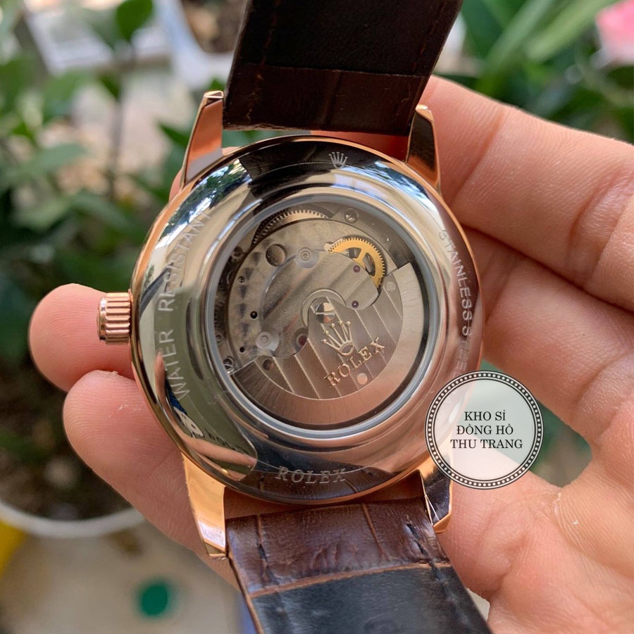 Đồng hồ Nam Rolex máy nhật, mẫu 3kim cắt vát mặt nâu cafe viền vàng  dây thép, dòng cơ Automatic size 40mm-41mm