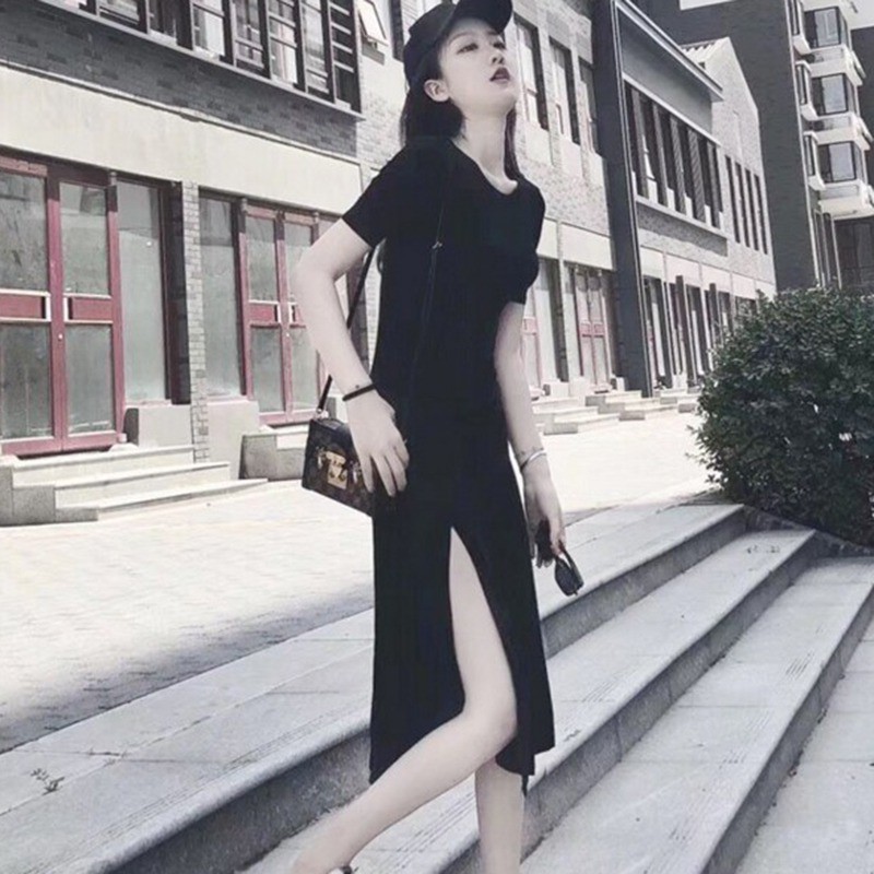 Váy Nữ Đầm Bút Chì Ngắn Tay Xẻ Tà Phong Cách Vintage
