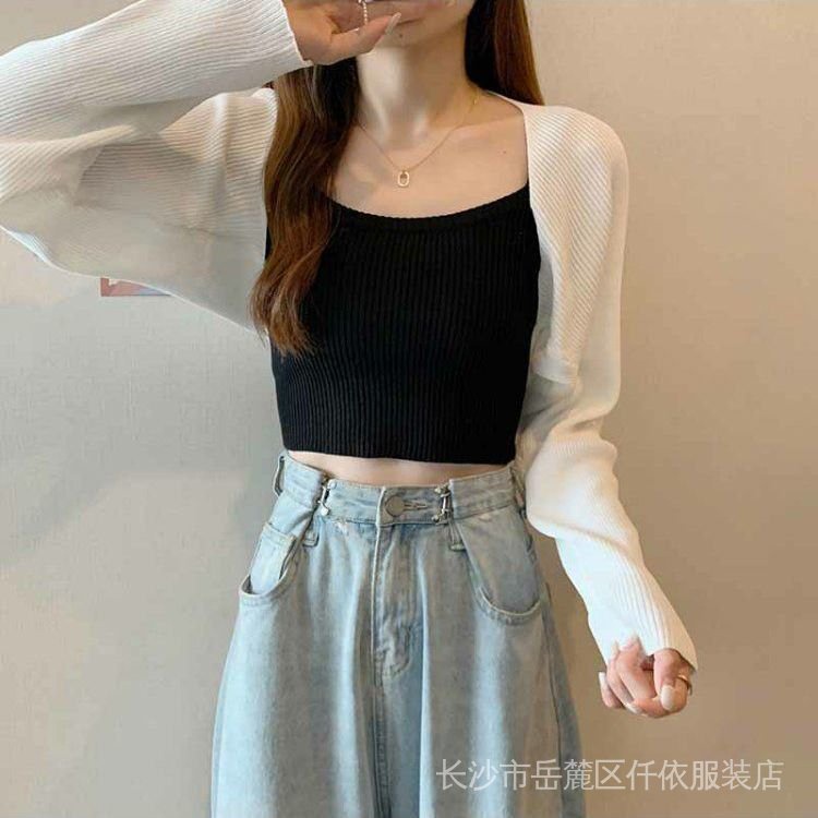 Áo Cardigan Dệt Kim Mỏng Tay Lỡ Dáng Ngắn Phong Cách Pháp Thời Trang Xuân Thu Hàng Mới