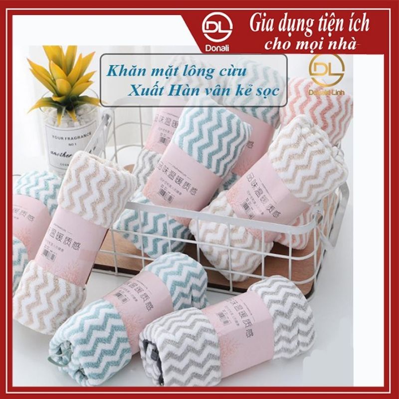 Khăn Mặt Lông Cừu 30x50cm Xuất Hàn Vân Kẻ Sọc siêu mềm mịn cao cấp