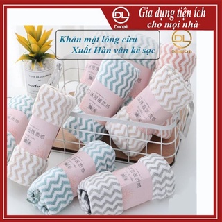 Khăn Mặt Lông Cừu 30x50cm Xuất Hàn Vân Kẻ Sọc siêu mềm mịn cao cấp