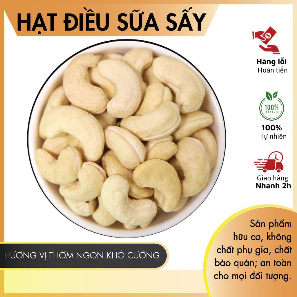 Hạt Điều sấy nguyên vị không muối 500g giòn ngậy - Điều Bình Phước loại 1 hàng tuyển