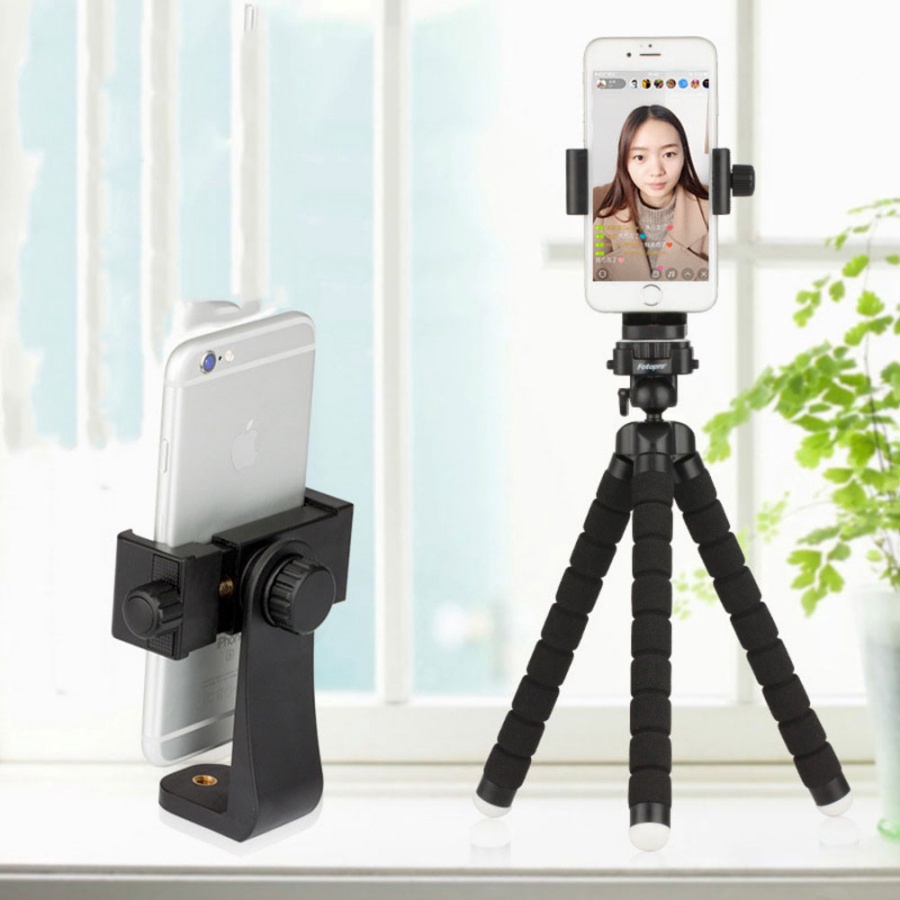 Khung kẹp đỡ điện thoại xoay 360 độ cho tripod - Đen