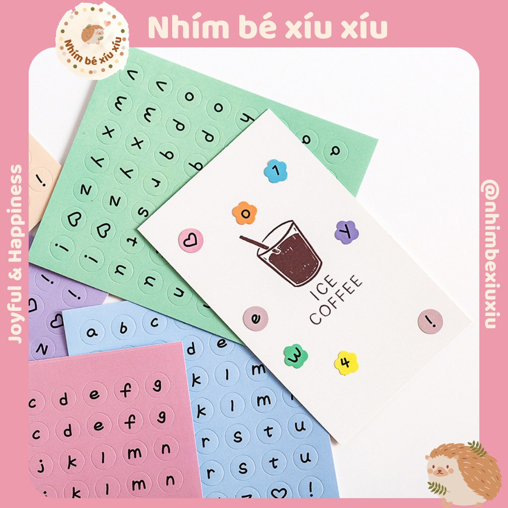 Tấm sticker in hình chữ cái abc trang trí sổ và đồ dùng siêu cute (Chữ in thường)