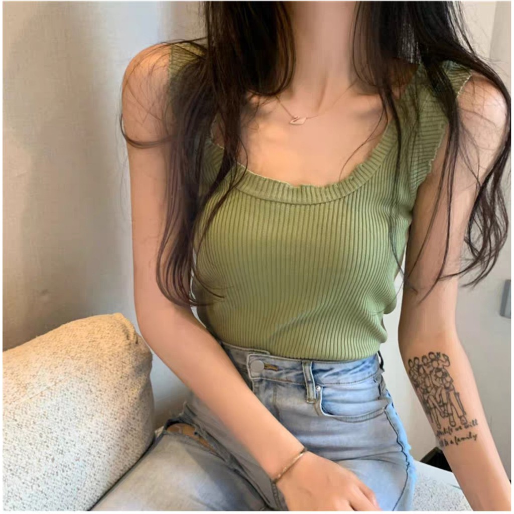 Áo ba lổ len viền bèo sát nách gợi cảm mùa hè dành cho nữ croptop A2S12