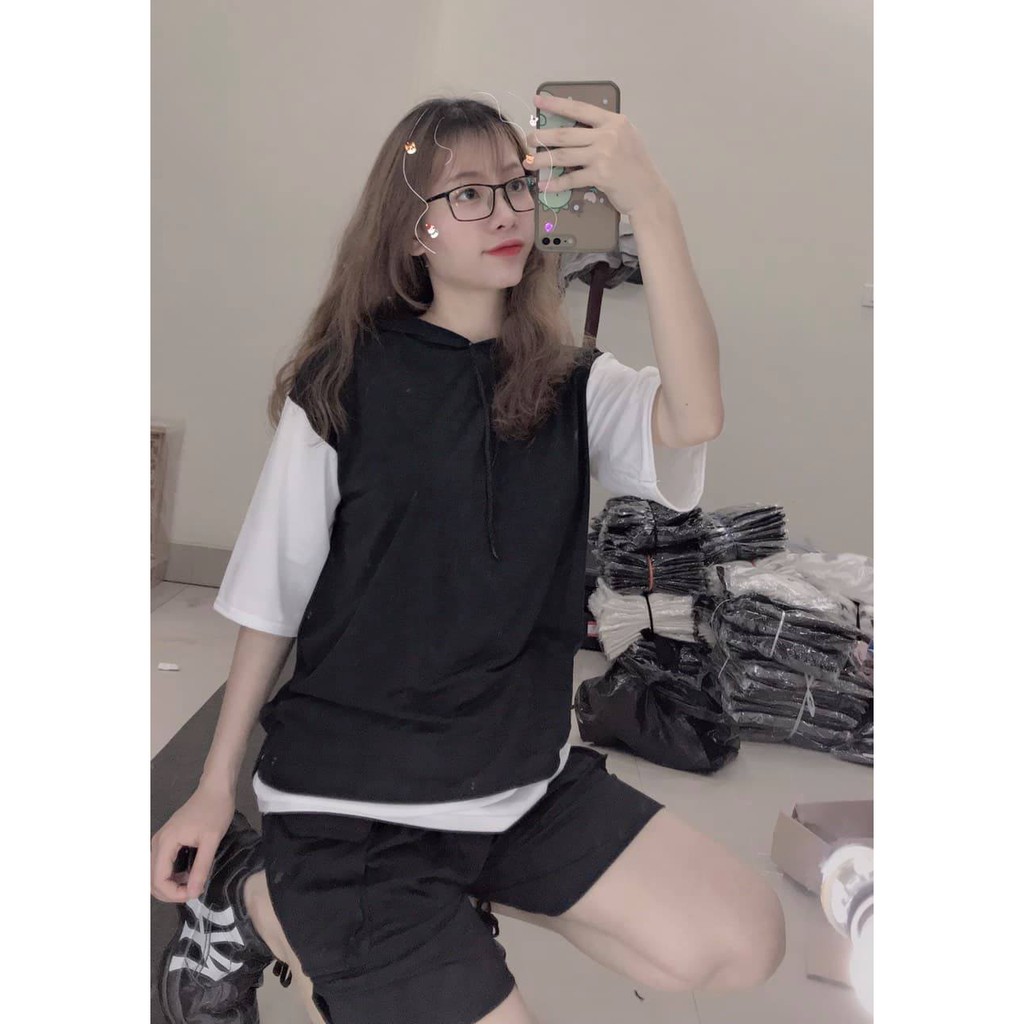 Set áo thun liền có mũ kèm quần đùi short túi hộp cá tính , trẻ trung cực hot  Xưởng Sỉ Nguyễn Hoa