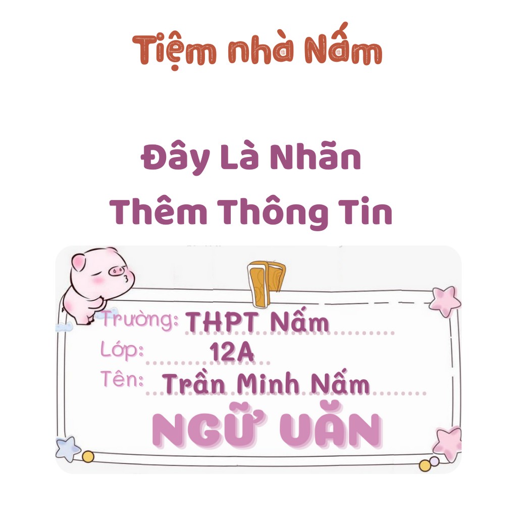 Combo Nhãn Vở Thiết Kế Theo Tên Môn Học, Con Heo Hồng