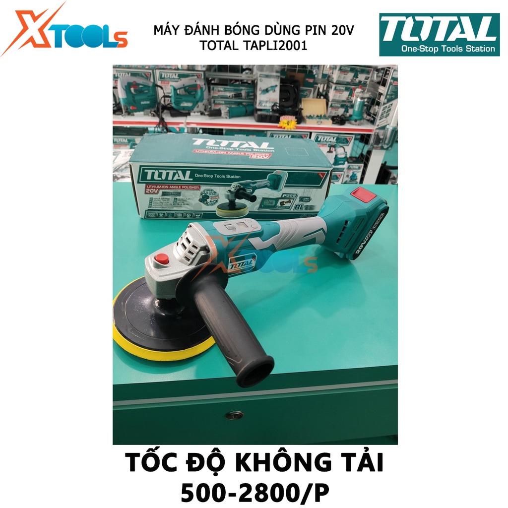 Máy đánh bóng dùng pin 20V TOTAL TAPLI2001 máy chà sàn có màn hình LCD 500-2800/p hiển thị tốc độ 2kg [XSAFE][XTOOLs]