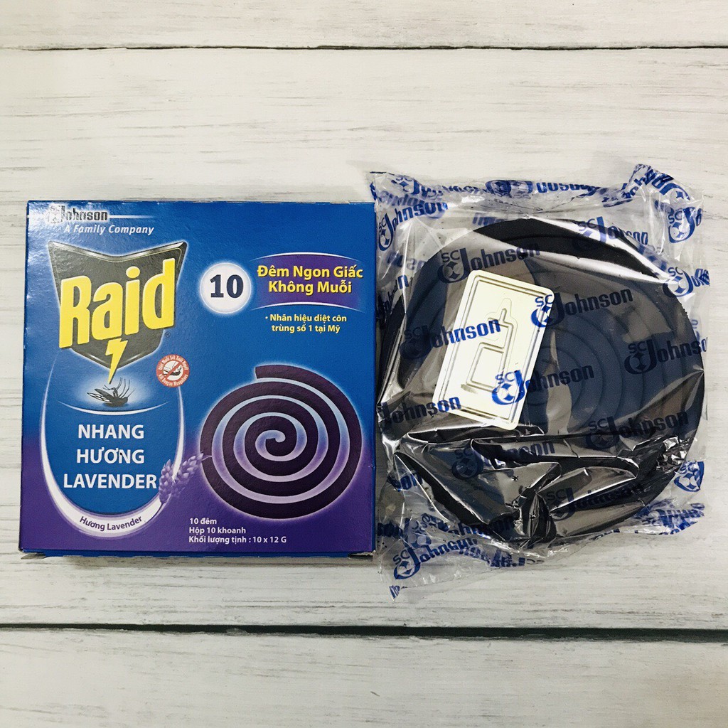 Nhang Thơm Đuổi Muỗi RAID Hương Lavender( 1 Hộp 10 Khoanh)