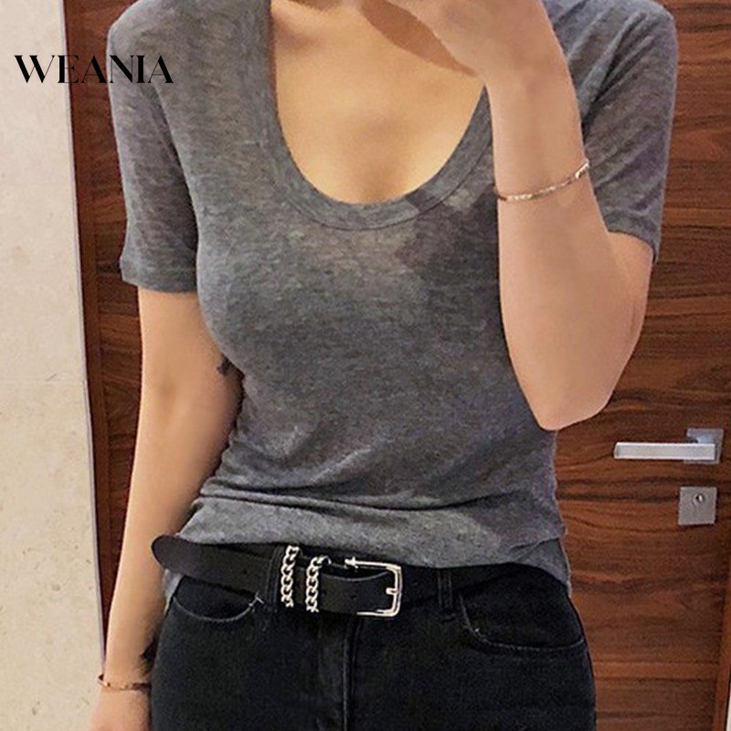 Áo Thun Tay Ngắn Cổ Chữ V Khoét Sâu Phong Cách Quyến Rũ