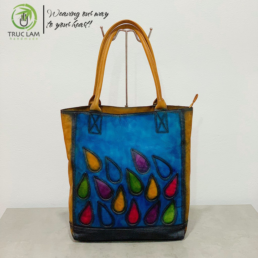 Túi Tote Thời Trang Nữ Dáng Dài Da Thật Cao Cấp Họa Tiết Giọt Nước – Trúc Lâm Handmade