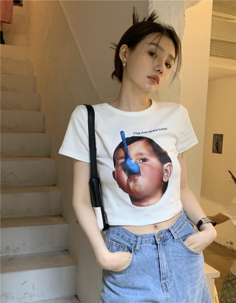 Áo Thun Ngắn Tay In Họa Tiết 50929 Nhỏ Xinh Thời Trang