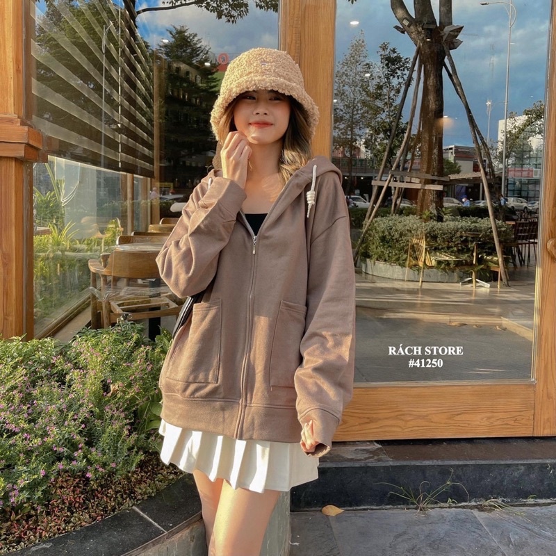 ÁO KHOÁC NỈ QC-1369-trơn-túivuông / NÓN-18040-bôngxù-be