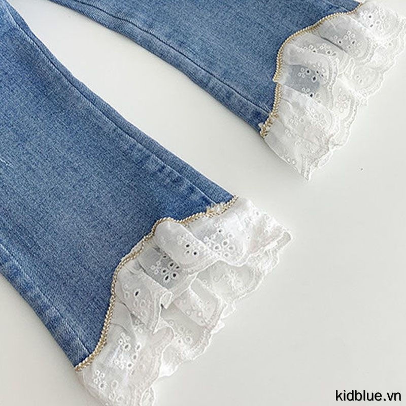 Quần Jeans Viền Ren Thời Trang Cho Bé Gái