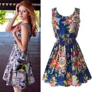 Đầm xoè nữ cộc tay in hoa
