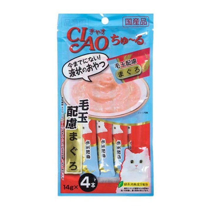 Súp dinh dưỡng, súp thưởng cho mèo Inaba Ciao Churu gói 4 tuýp Vị Cá ngừ giúp giảm búi lông SC101 (giao hàng siêu nhanh)