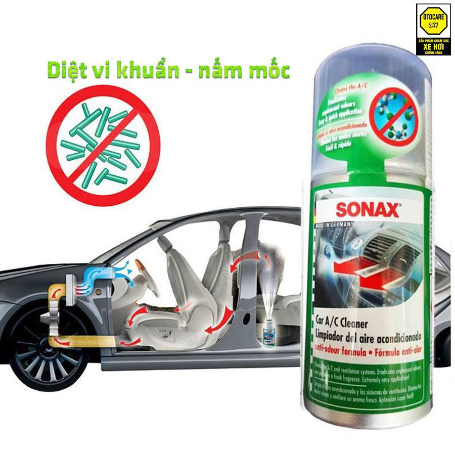 (TẶNG KHĂN LAU XE) SONAX KHỬ MÙI DIỆT KHUẨN DÀN LẠNH XE Ô TÔ ( SONAX CAR AC CLEANER)