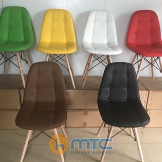 Ghế eames đệm da cúc ( đen, trắng , hồng , vàng chanh )