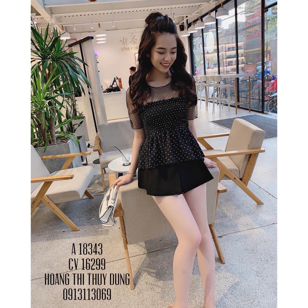 Áo Kiểu Voan Phối lưới peplum- (Có Ảnh Thật)