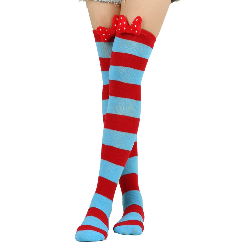 Tất Dài Qua Gối Đính Nơ 3D Dễ Thương Hóa Trang Tiệc Giáng Sinh