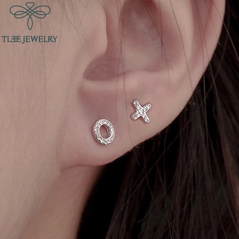 Khuyên tai bạc nữ TLEE X,O nạm đá mini xinh xắn TleeJewelry B0122