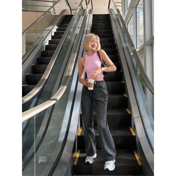 Quần Jeans Ống Rộng Nữ Chất Bò Màu Xám Khói Và Xanh Trơn Siêu Hot H.N.M STORE